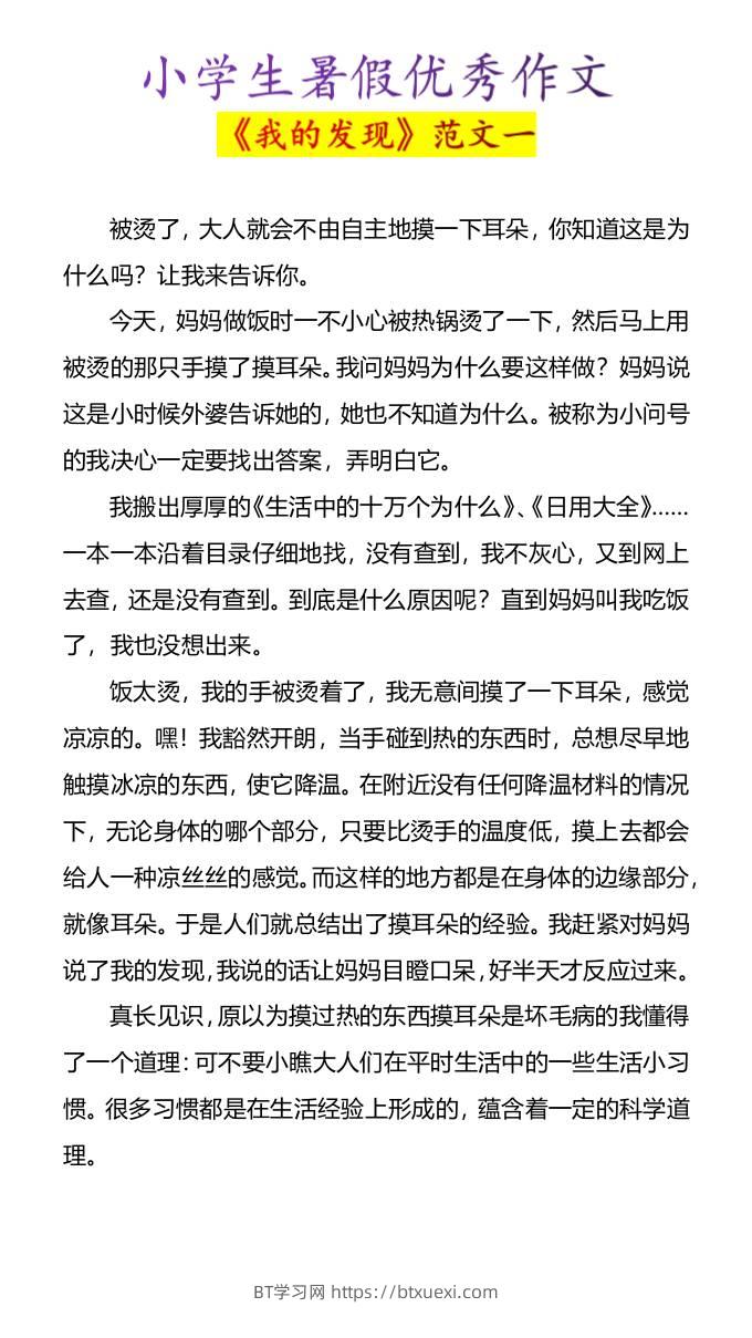 小学生暑假优秀作文《我的发现》范文4篇-小升初语文-BT学习网
