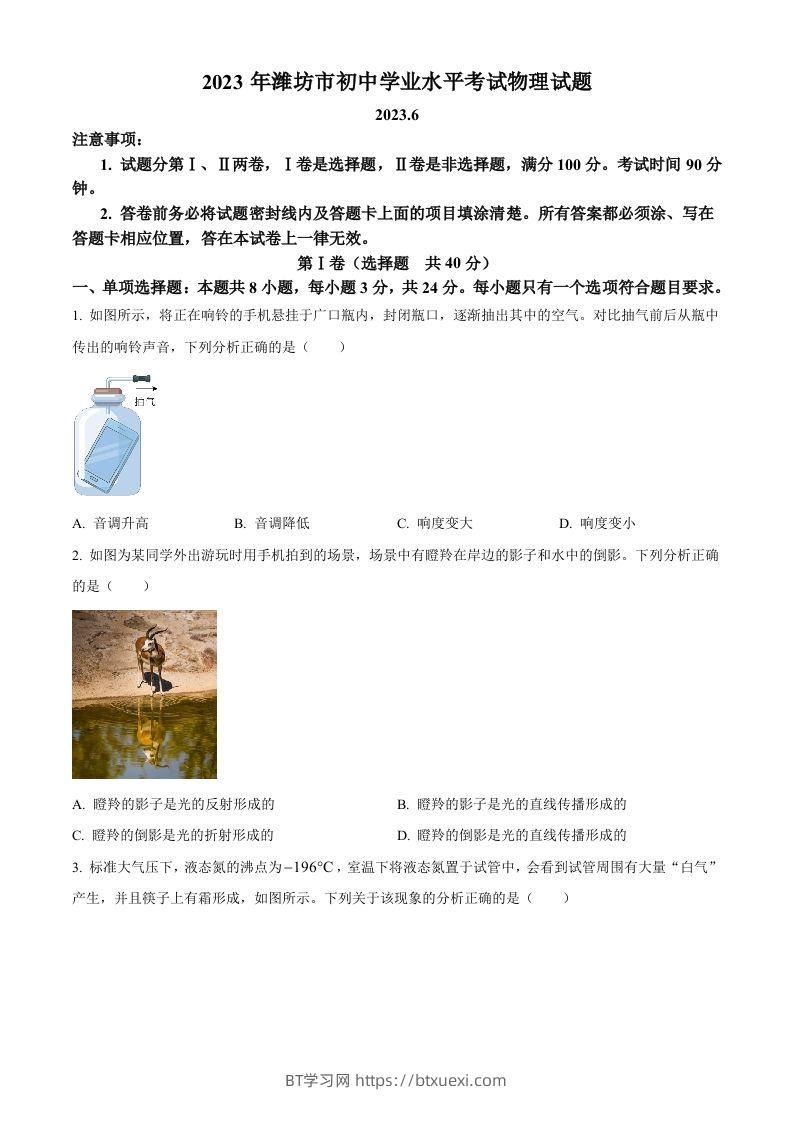 2023年山东省潍坊市中考物理真题（空白卷）-BT学习网