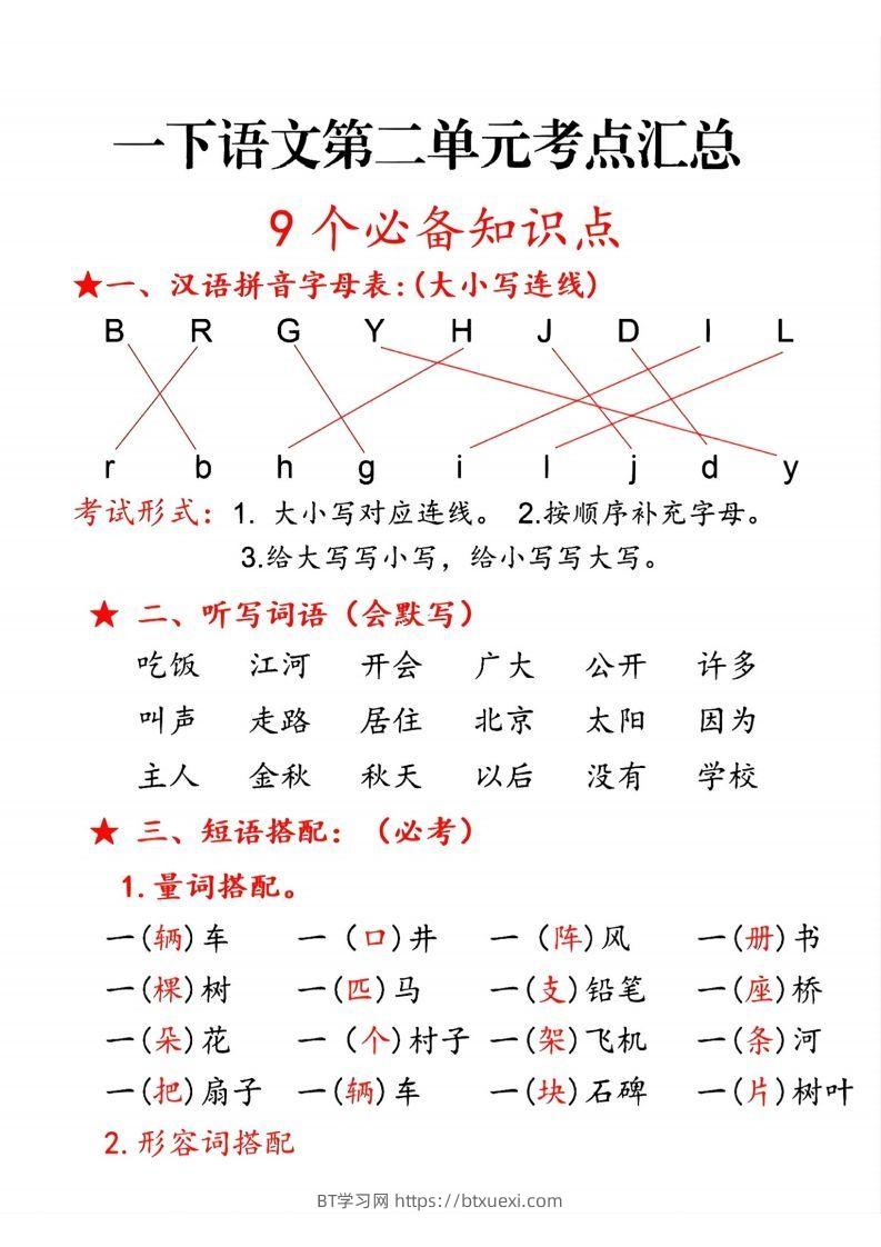 一下语文第二单元10个必备知识点-BT学习网