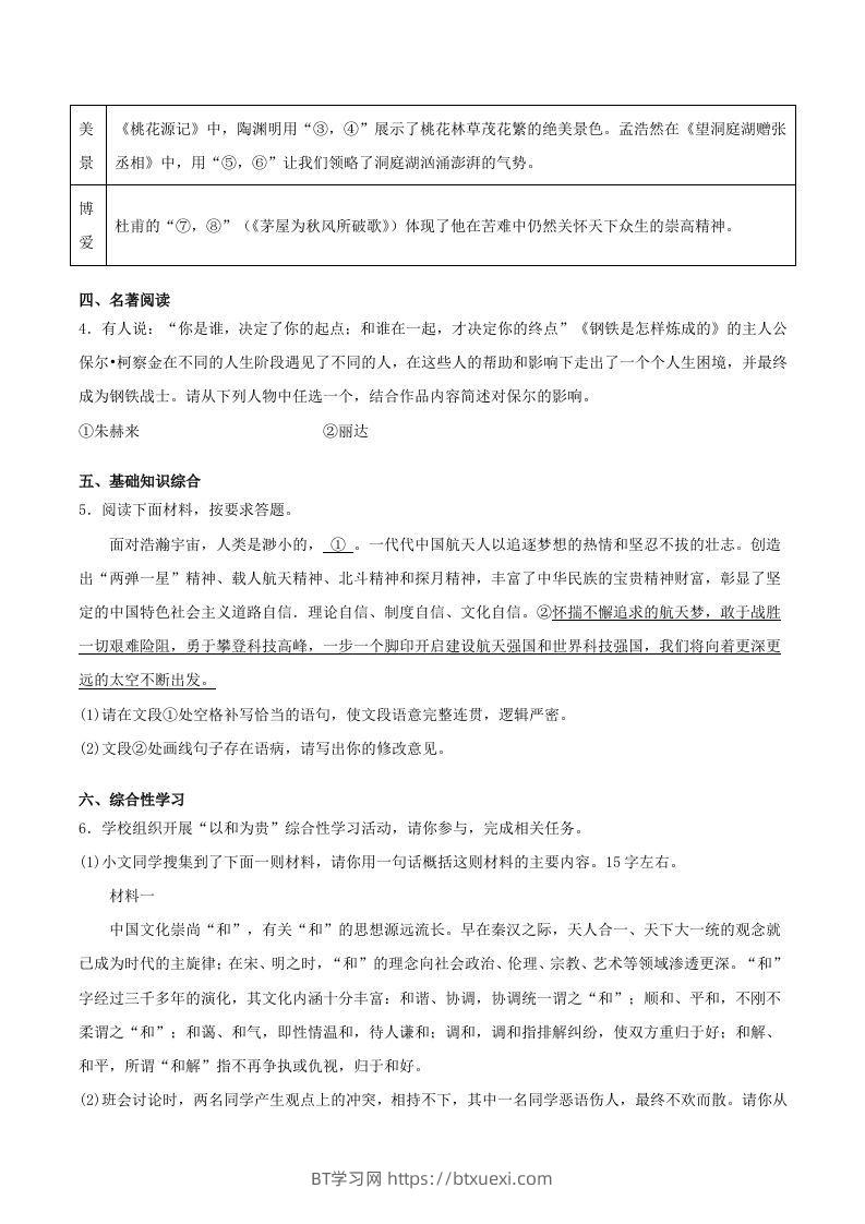 图片[2]-2022-2023学年河南省洛阳市嵩县八年级下学期期末语文试题及答案(Word版)-BT学习网