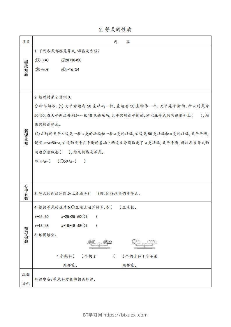 图片[2]-苏教版五年级数学下册小学预习单-BT学习网