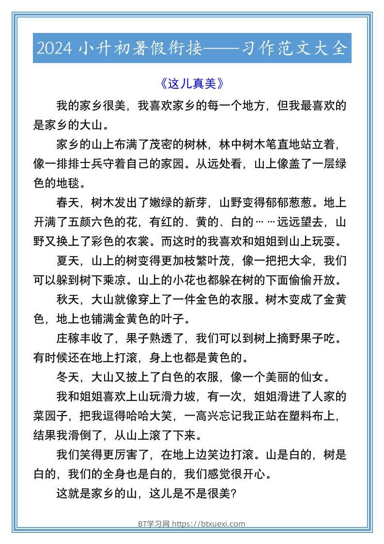 2024小升初暑假衔接习作范文大全-小升初语文-BT学习网