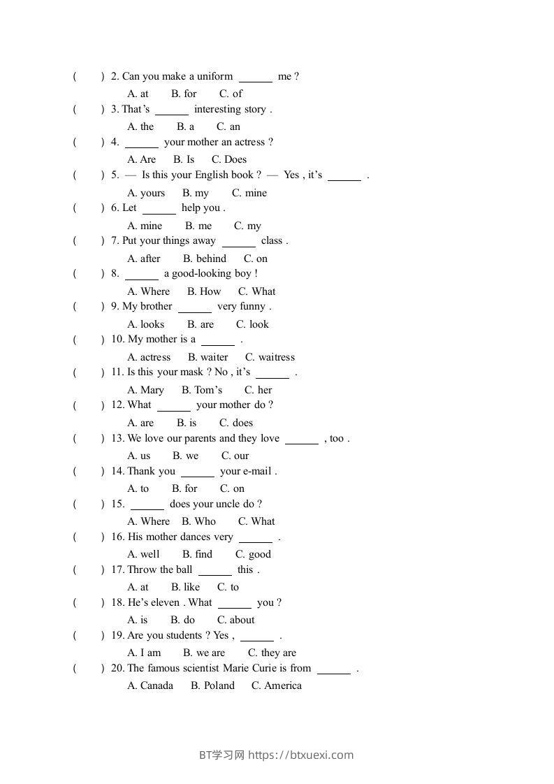 图片[2]-五年级英语下册期末测试卷7（人教PEP版）-BT学习网