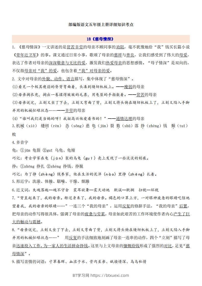 五上语文第6单元自编知识点-BT学习网