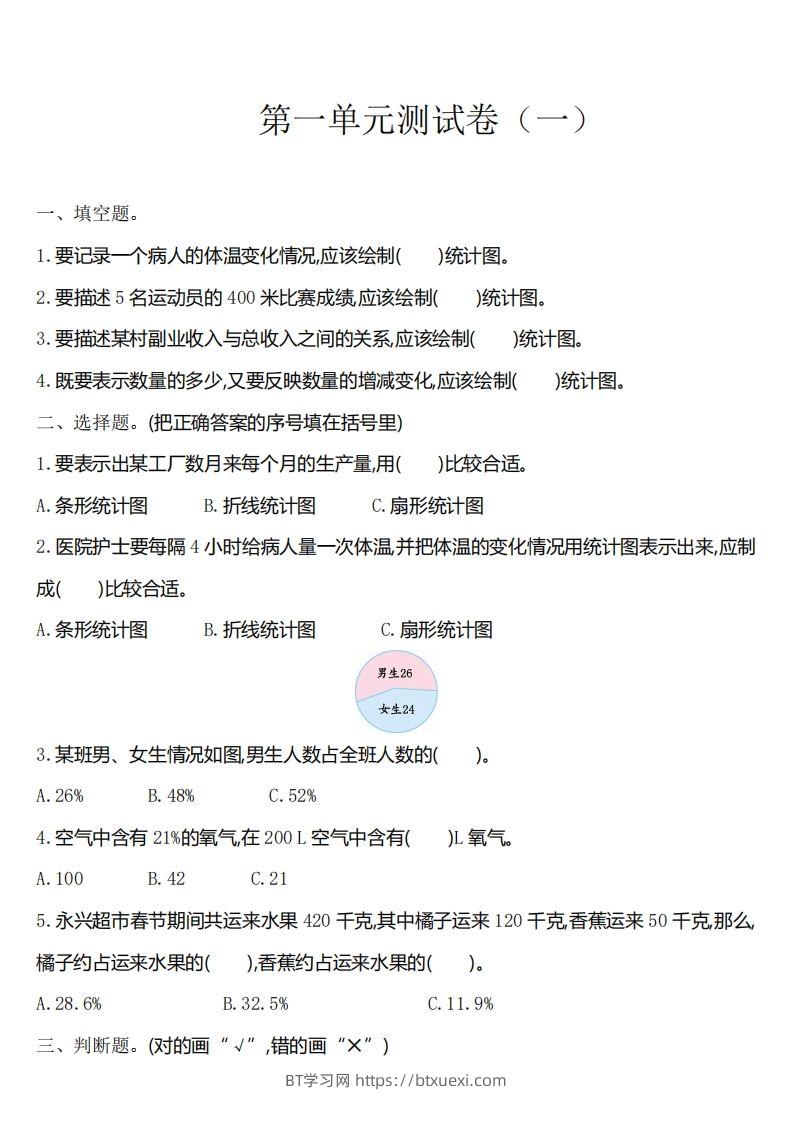 六下苏教版数学第一单元测试卷-1-BT学习网