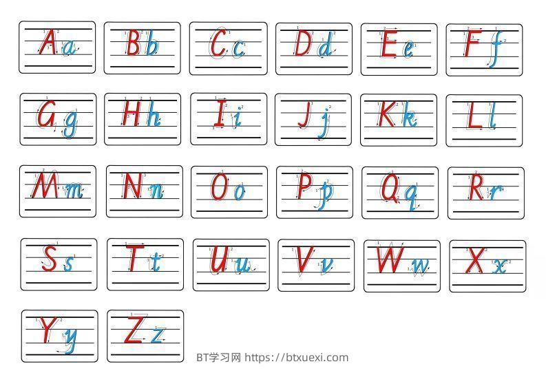 【控笔】字母描红+笔顺彩色款-BT学习网
