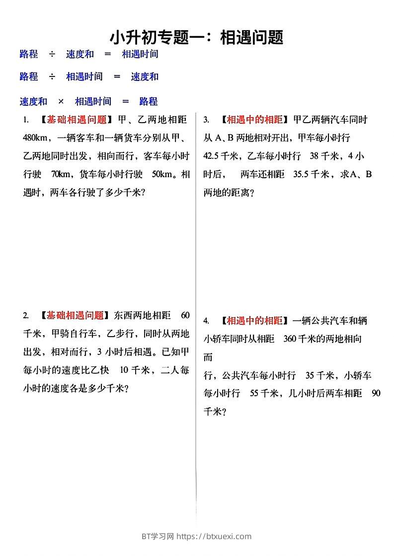 六年级小升初必考应用题12大专题（空白版）-BT学习网