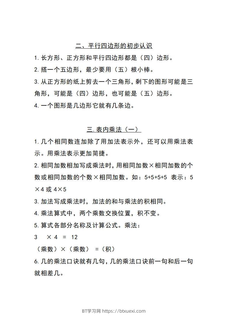 图片[2]-二上苏教数学知识点重点汇总-BT学习网