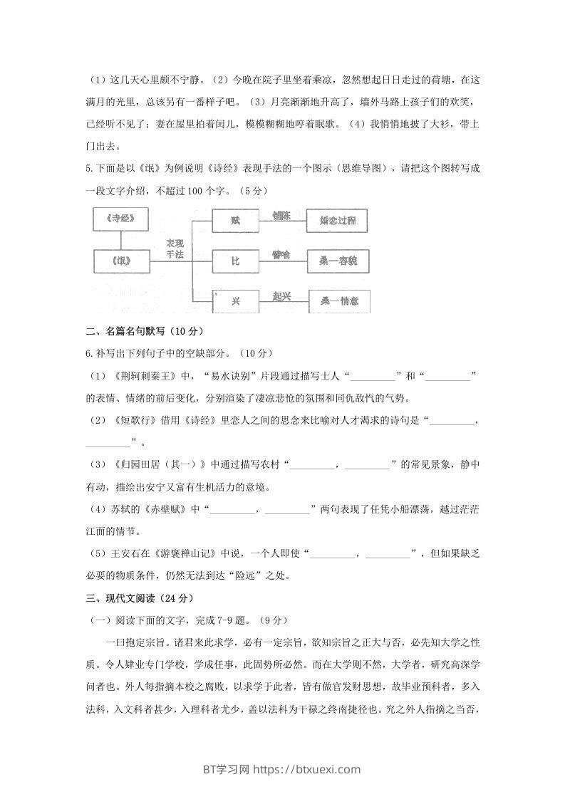图片[2]-2020-2021年河南省洛阳市高一语文上学期期末试卷及答案(Word版)-BT学习网