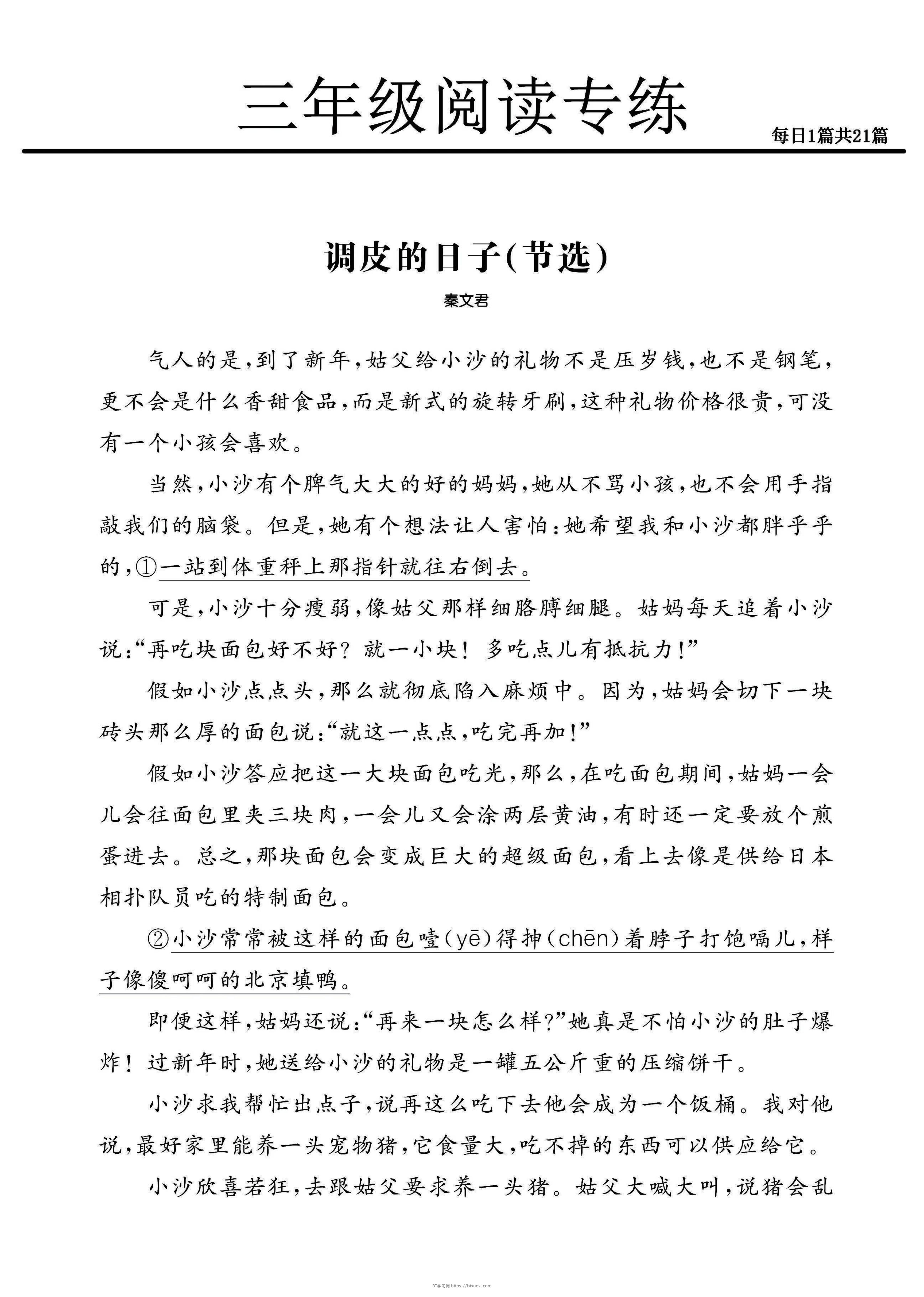 三年级下册语文阅读专练21篇（精选范文）-BT学习网