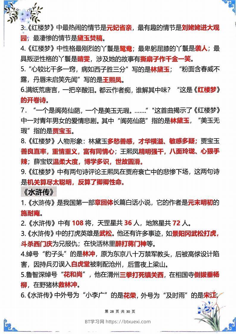 图片[2]-【四大名著】五年级下册语文四大名著常考知识点-BT学习网