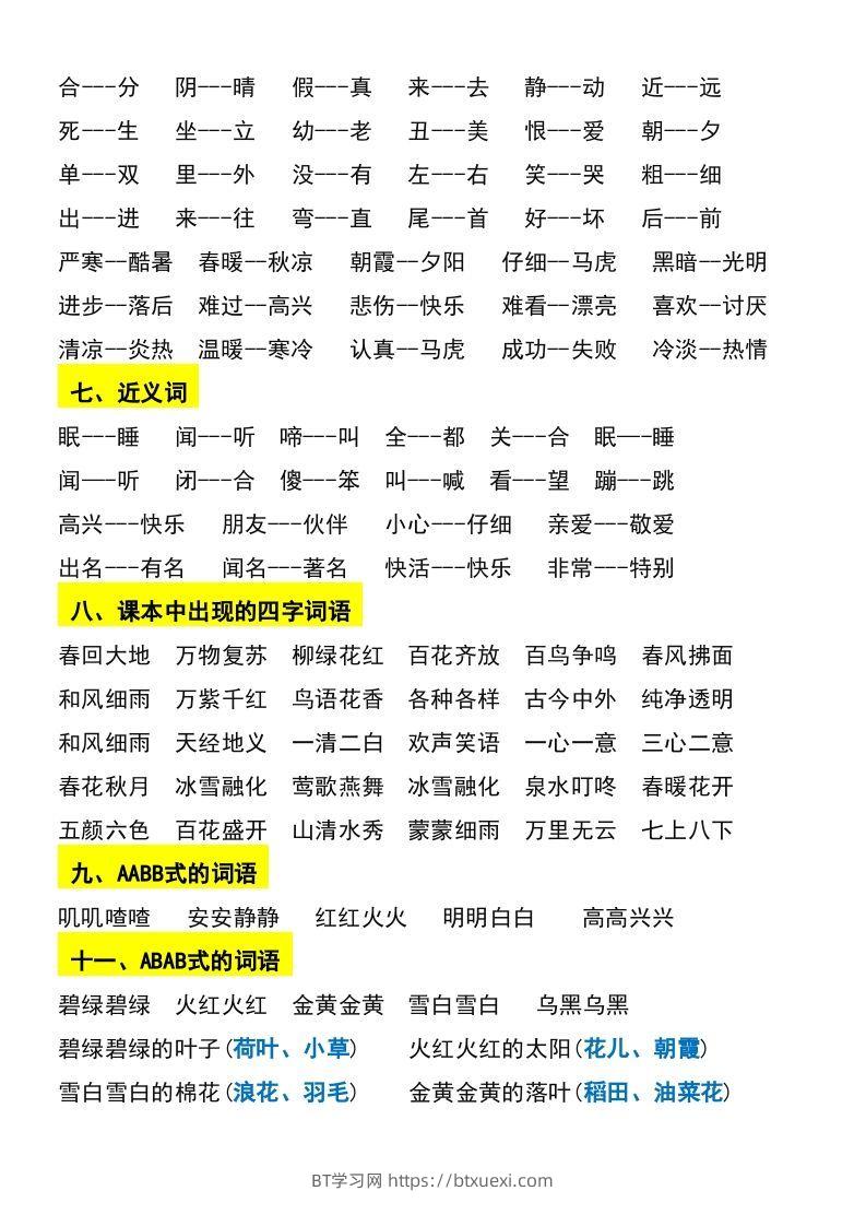 图片[2]-一年级下册语文期末复习考点总结-BT学习网