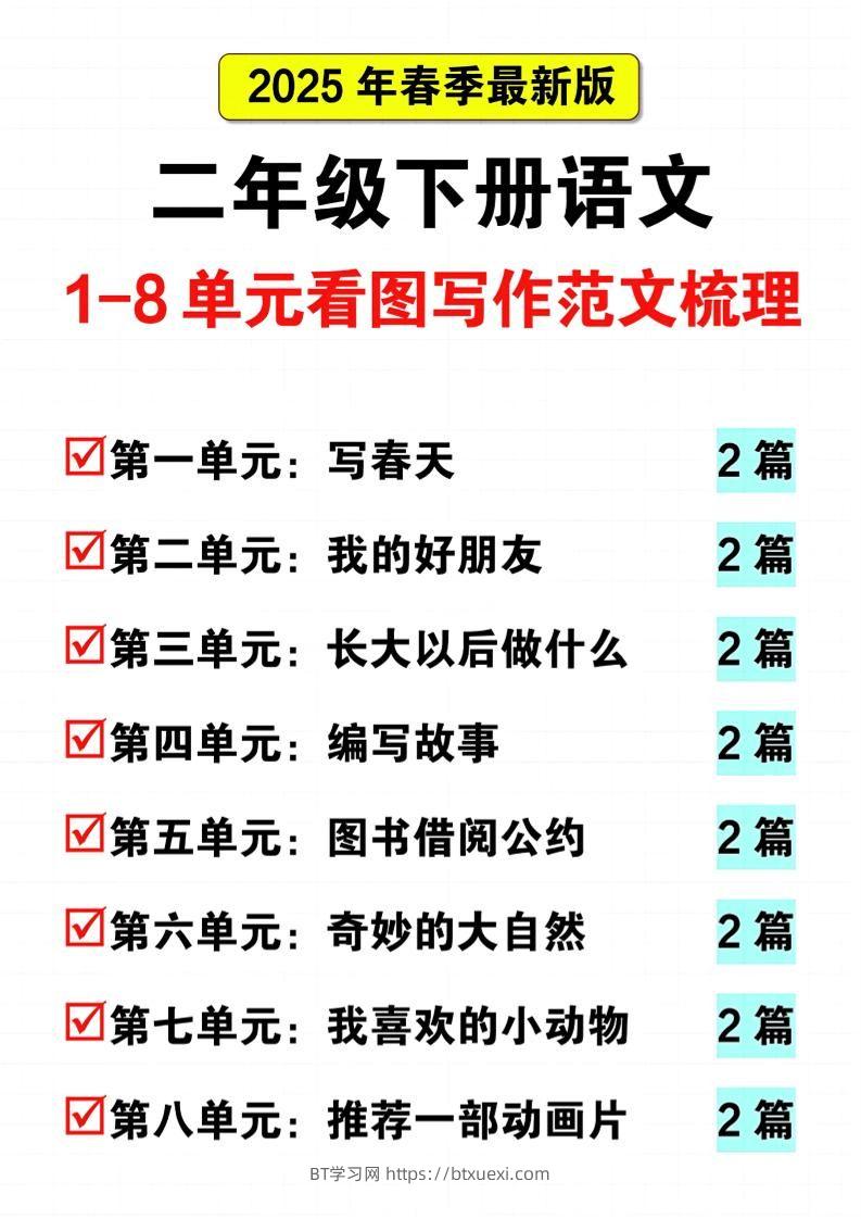 25二下语文1-8单元看图写话范文梳理16页-BT学习网