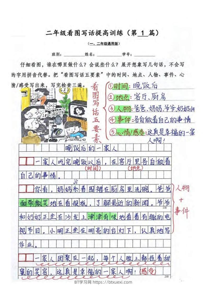 二年级上语文看图写话提高训练30篇30页（参考范文）-BT学习网