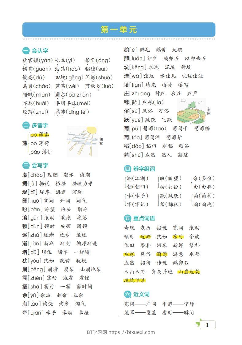 四（上）语文期末（核心考点梳理）-BT学习网