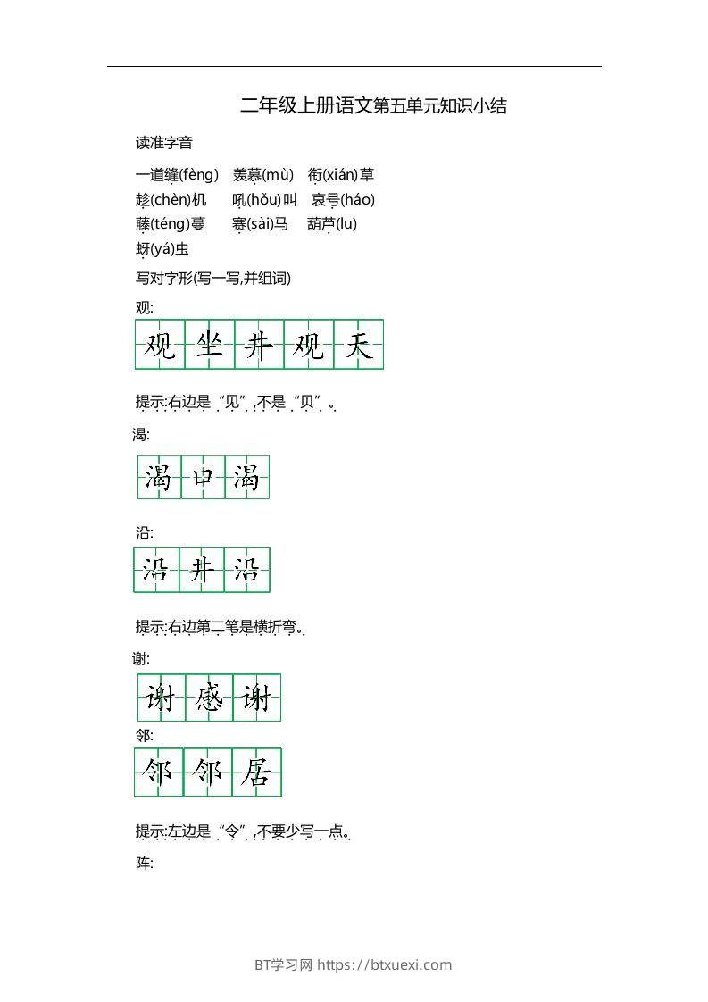 二上语文第五单元知识重点-BT学习网