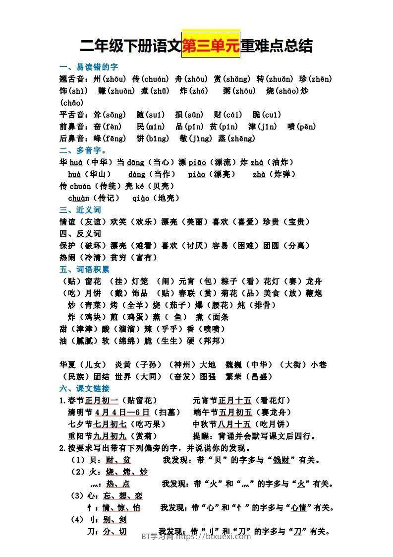 图片[3]-【全册单元重难点总结】二下语文-BT学习网