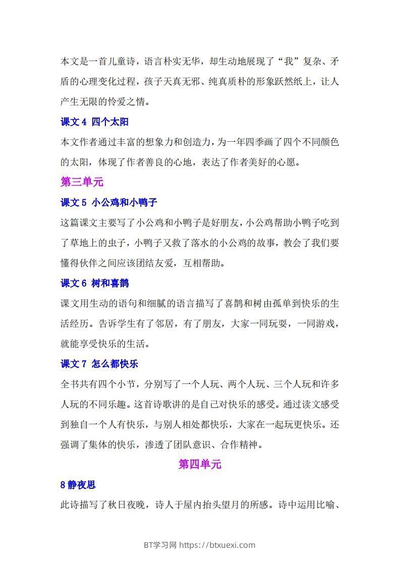 图片[2]-一年级语文下册课文内容中心思想专题归纳汇总-BT学习网