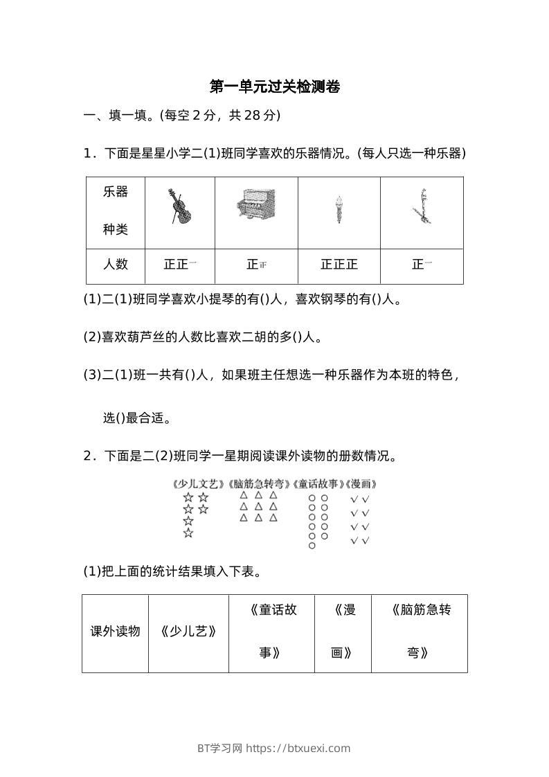二下数学人教第一单元过关检测卷-BT学习网