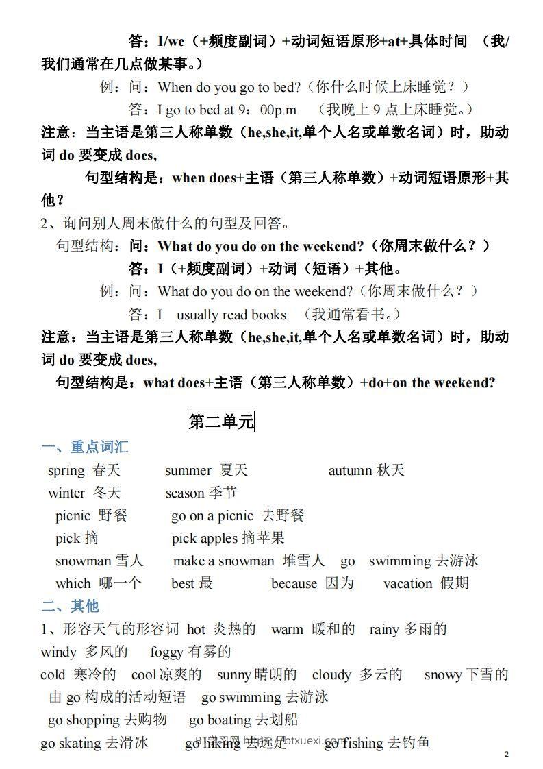 图片[2]-五年级英语下册素材-单词、短语、句型期末重点知识归纳（人教PEP版）-BT学习网