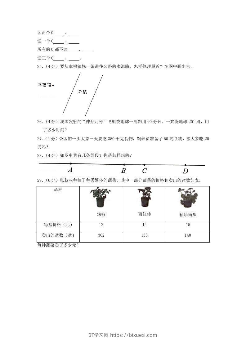 图片[3]-2020-2021学年山东省枣庄市山亭区四年级上学期期中数学真题及答案(Word版)-BT学习网