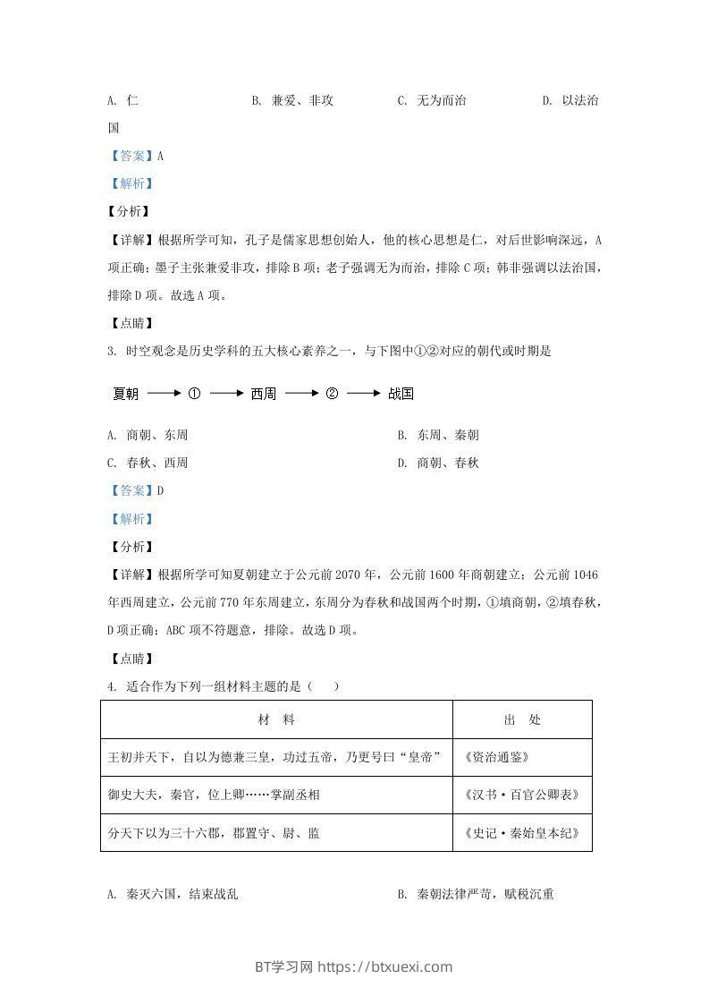 图片[2]-2021-2022学年山东省济南东南片区九年级上学期历史期末试题及答案(Word版)-BT学习网