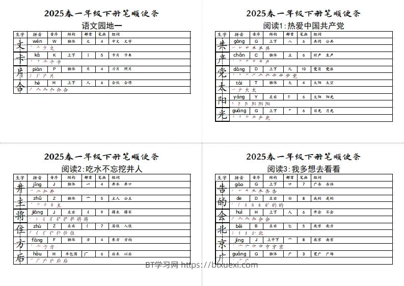图片[2]-【笔顺小贴贴】一下语文最终版生字预习-BT学习网