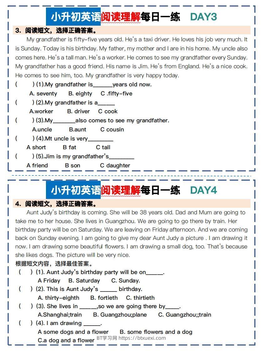 图片[2]-小升初英语阅读理解每日一练-BT学习网