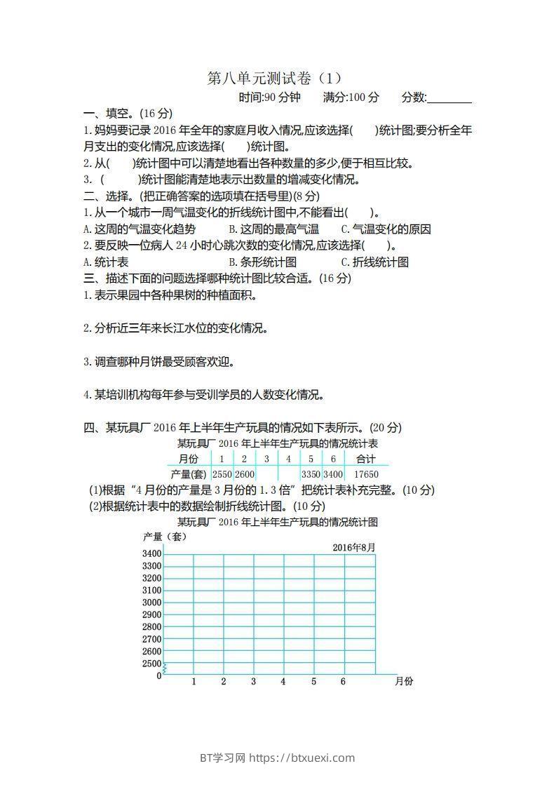 四下青岛版数学第八单元检测卷.1(五四制)-BT学习网