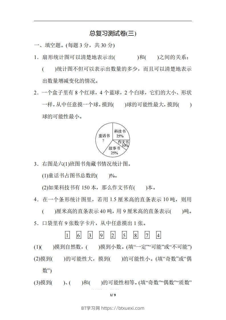 六（下）人教版数学期末总复习测试卷(三)-BT学习网