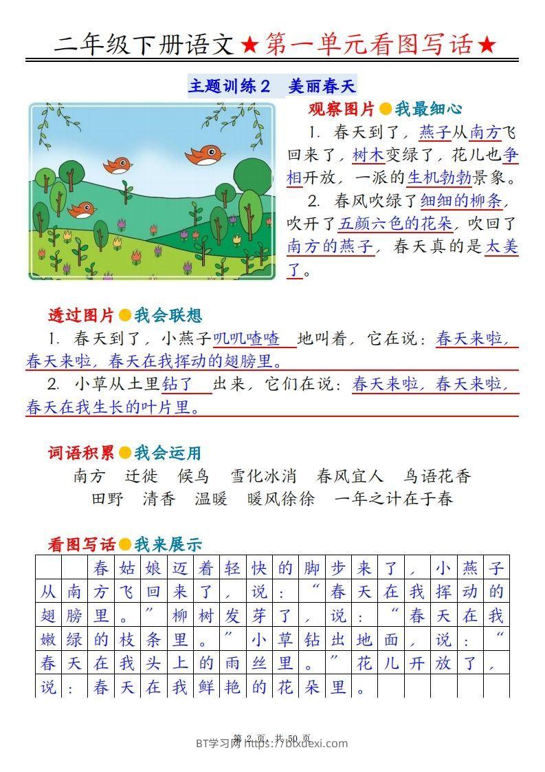 图片[2]-二下语文1-8单元看图写话指导与范文（范文+练习100页）-BT学习网