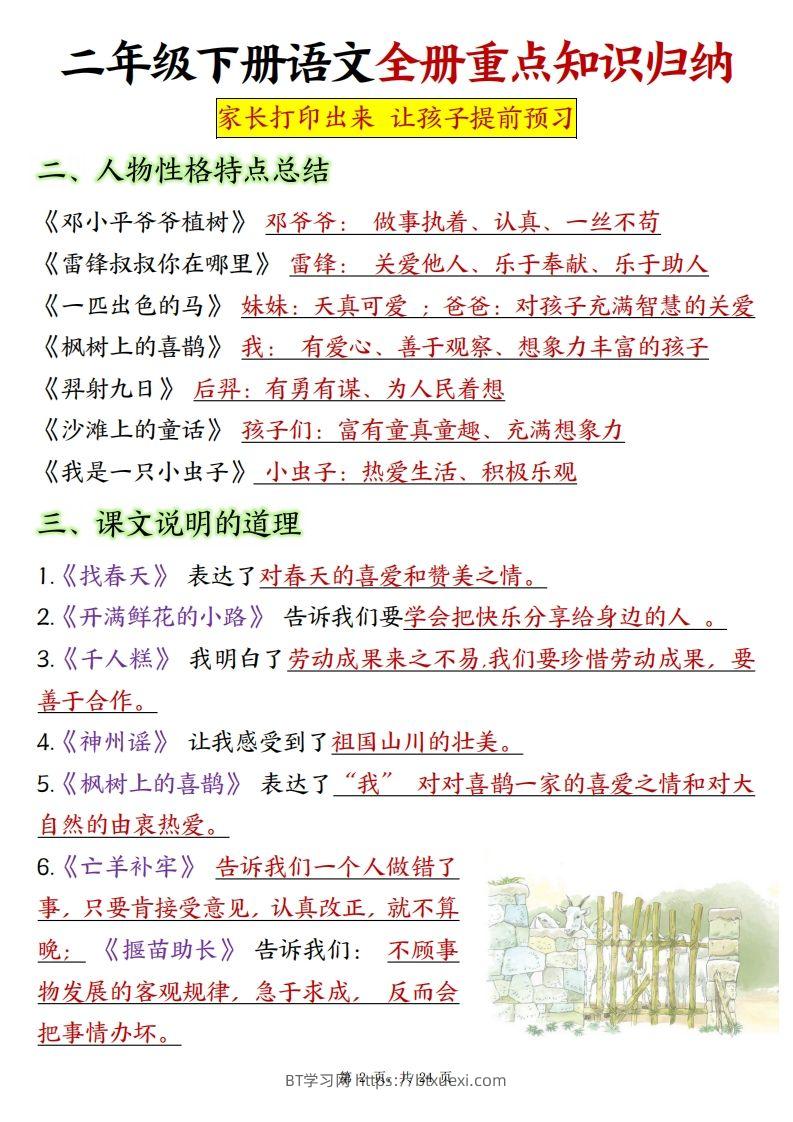图片[2]-二下语文全册预习重点知识归纳（含练习24页）-BT学习网