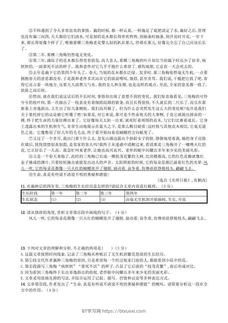 图片[3]-2023-2024学年统编版八年级语文上册第四单元测试题及答案(Word版)-BT学习网