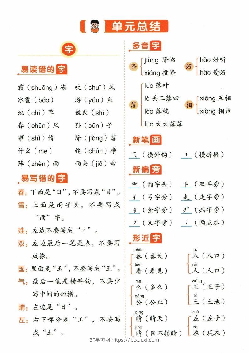 ❤一年级下册语文单元总结-BT学习网