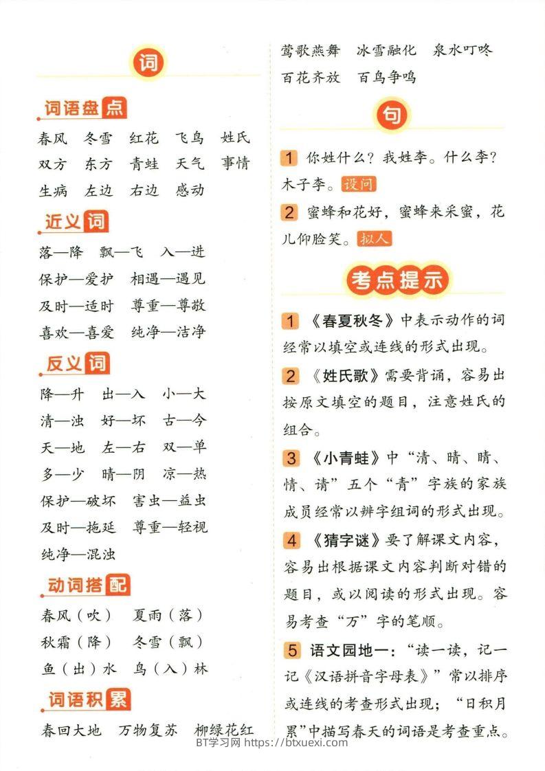 图片[2]-❤一年级下册语文单元总结-BT学习网