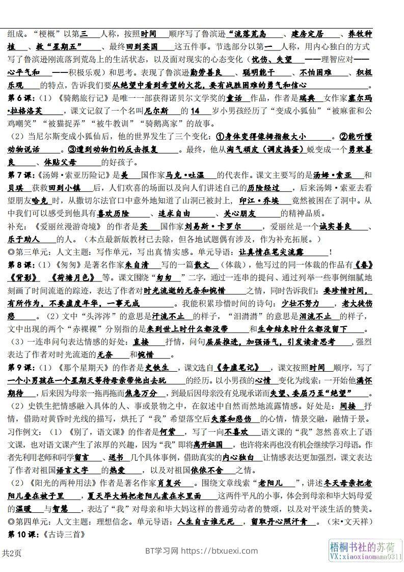 图片[2]-六年级下册课文必背核心知识点梳理-BT学习网