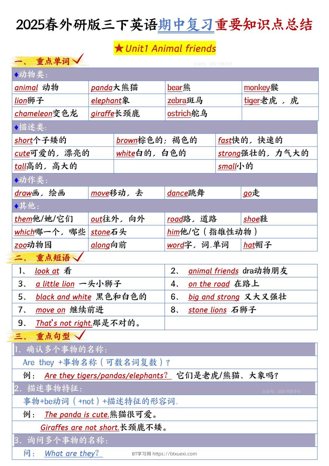 三下英语外研期中知识清单1-BT学习网