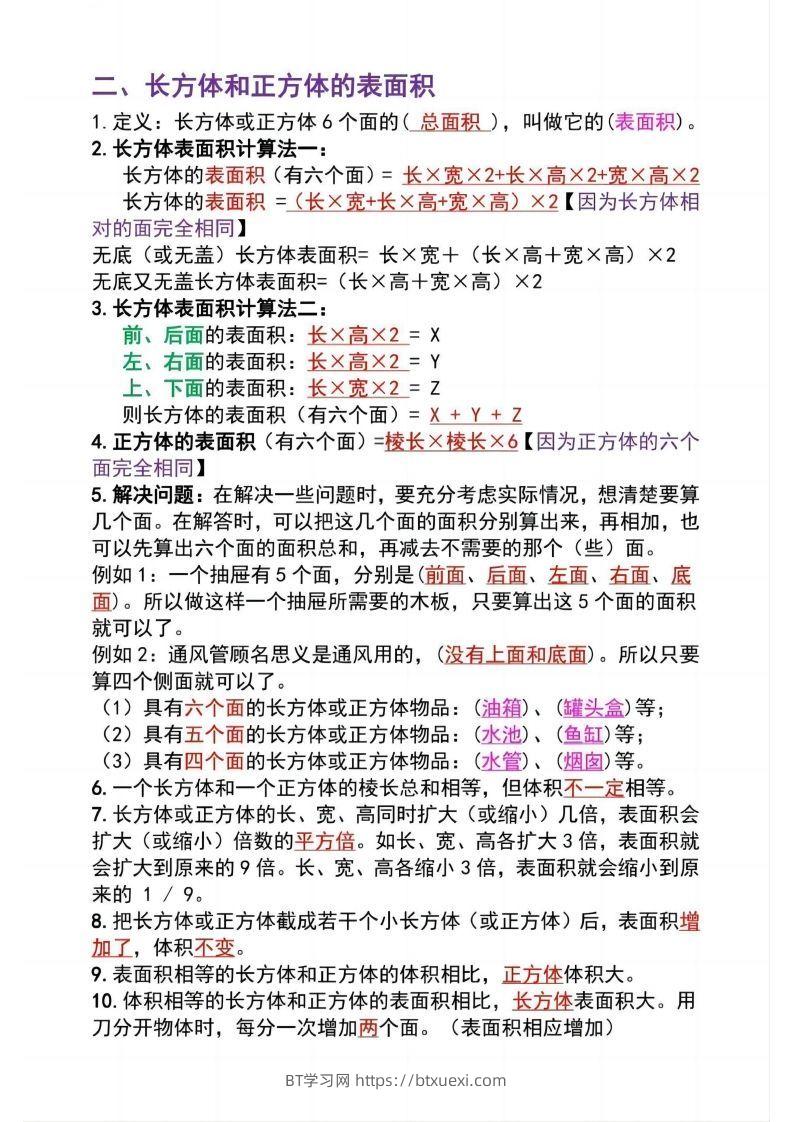 图片[2]-五下数学：长方体必背知识点（通用）-BT学习网