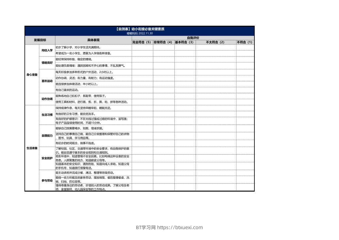 【自测表】幼小衔接语文必备关键素质（打印）-BT学习网