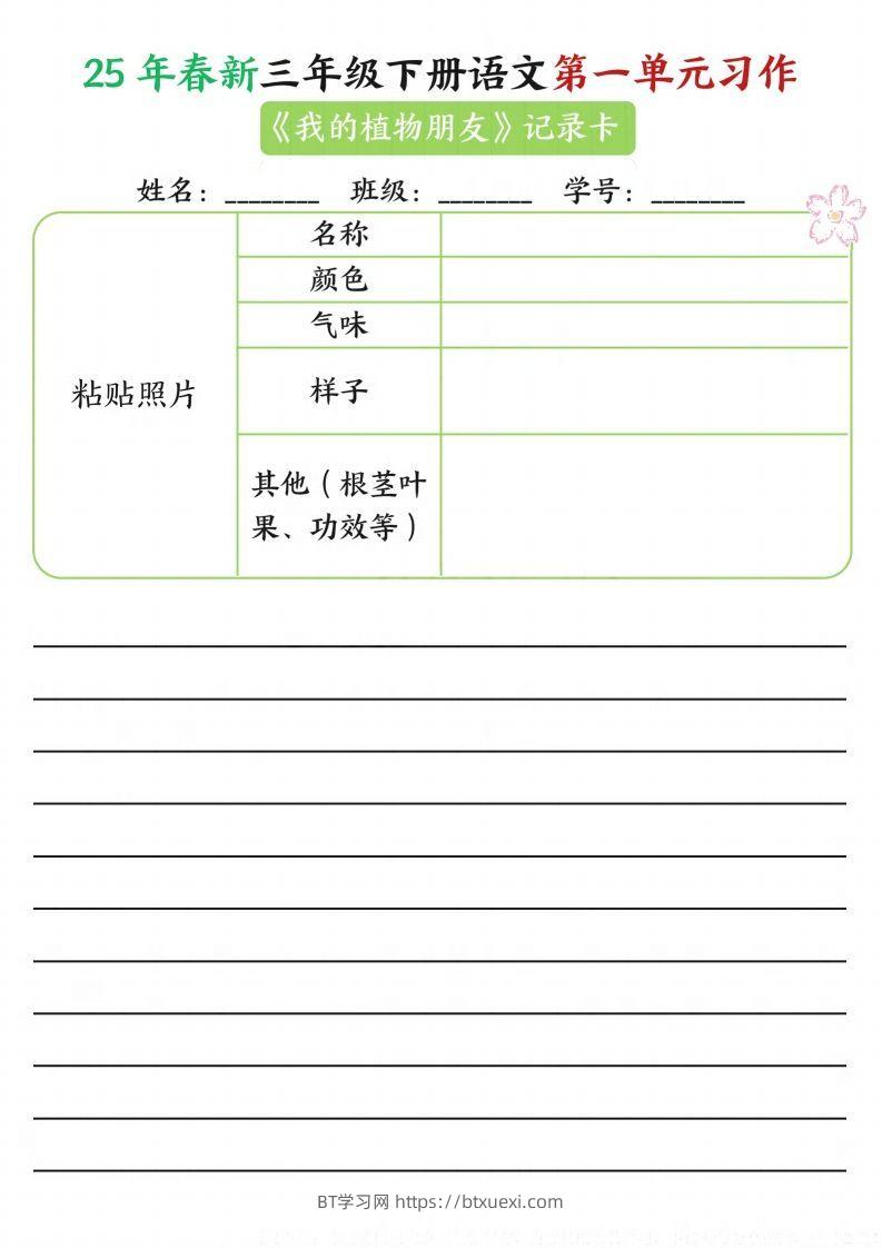 【习作】25年春新三下语文第一单元习作（观察单）16页-BT学习网