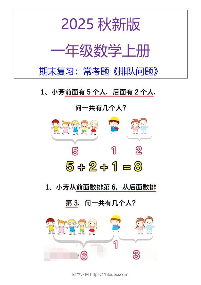【2025秋新版】一年级数学上册期末复习：常考题《排队问题》-BT学习网