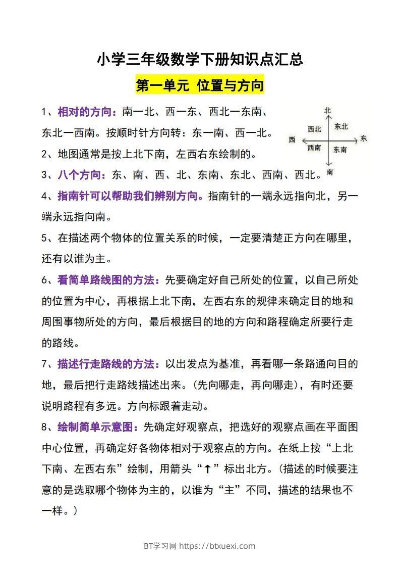 三年级下册数学知识点-BT学习网
