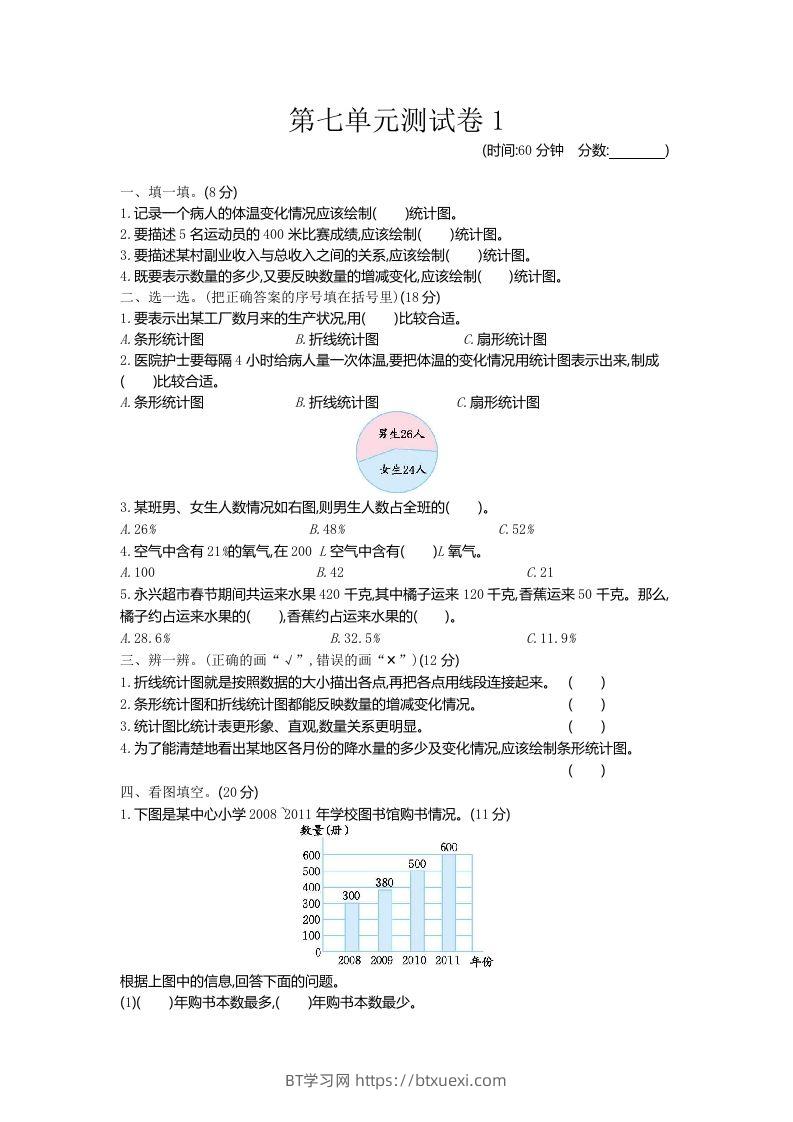 五下（54制）青岛版数学第七单元检测-1-BT学习网
