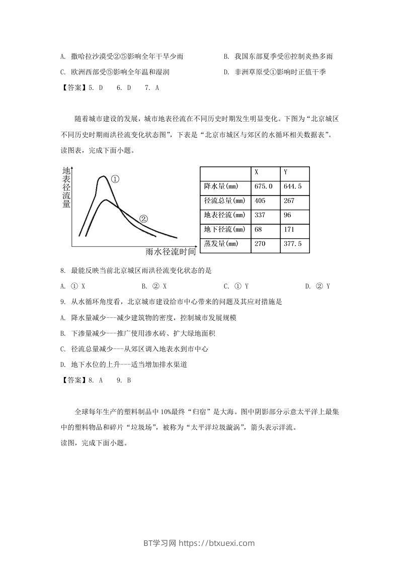 图片[3]-2019-2020年北京市怀柔区高二地理上学期期末试题及答案(Word版)-BT学习网