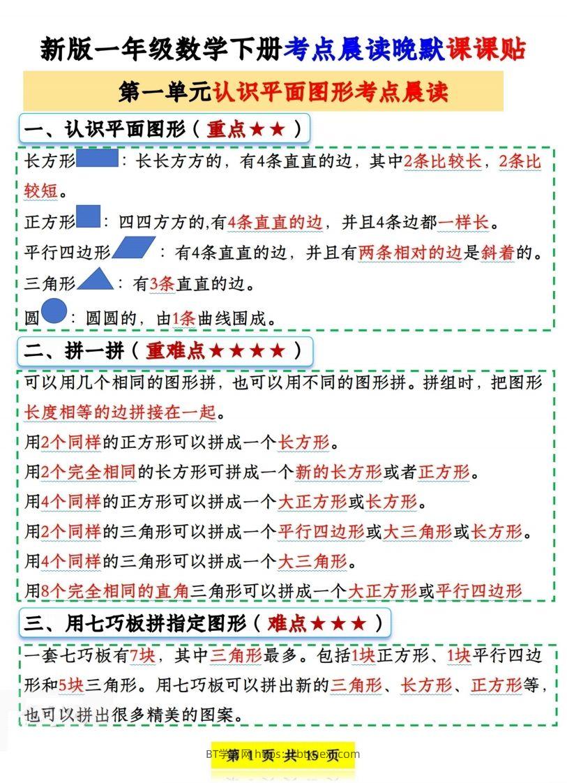 一下数学《晨读晚默课课贴》-BT学习网