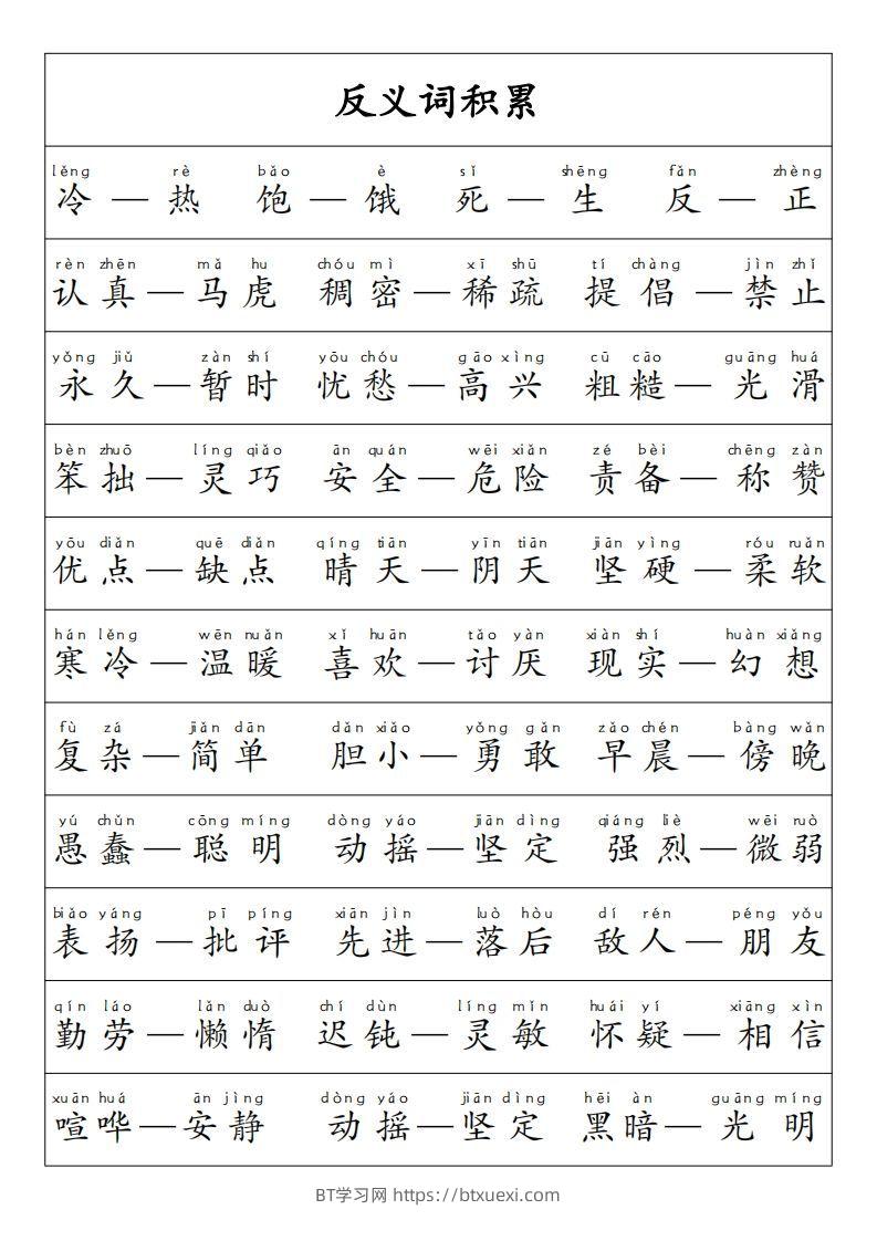 图片[3]-【重点必考词语积累】一上语文-BT学习网