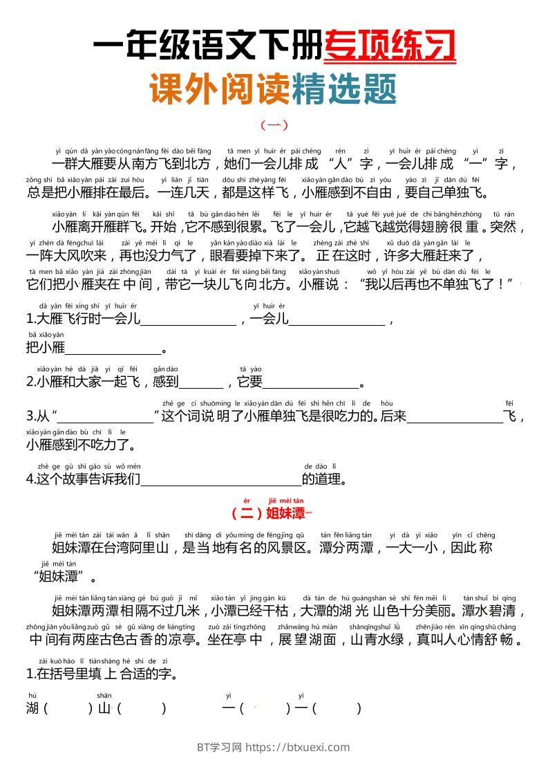 课外阅读理解项练习一下语文-BT学习网