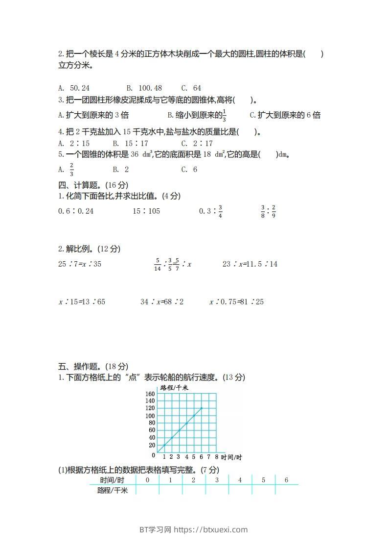 图片[2]-六下北师大数学期中测试卷-4-BT学习网