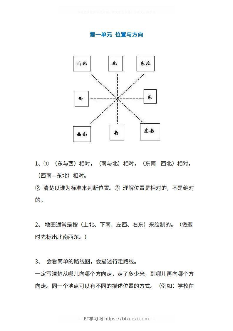 人教版3年级数学下册知识点1-4单元-BT学习网