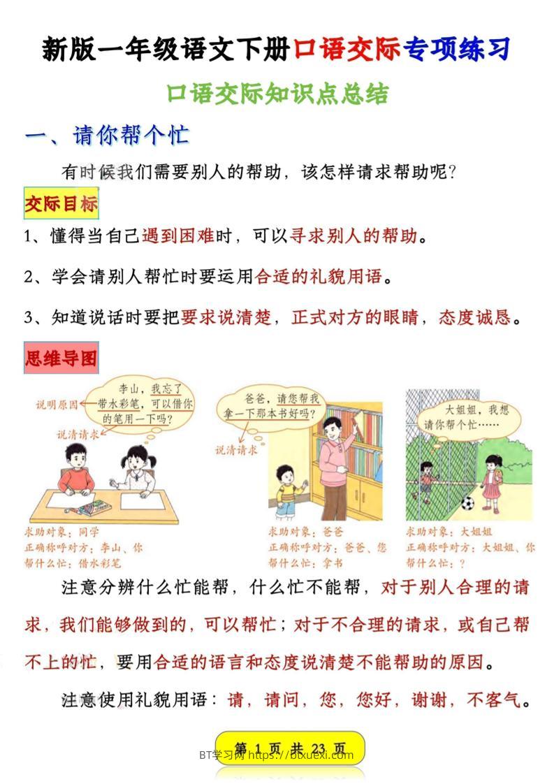 新一下语文口语交际专项练习（23页）-BT学习网